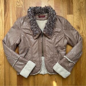 Y2K Tan Teddy Jacket with Faux Fur Collar